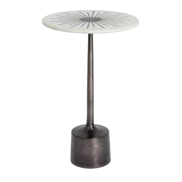 Storied Home Vivian 12 in. Black Round Marble Martini End Table