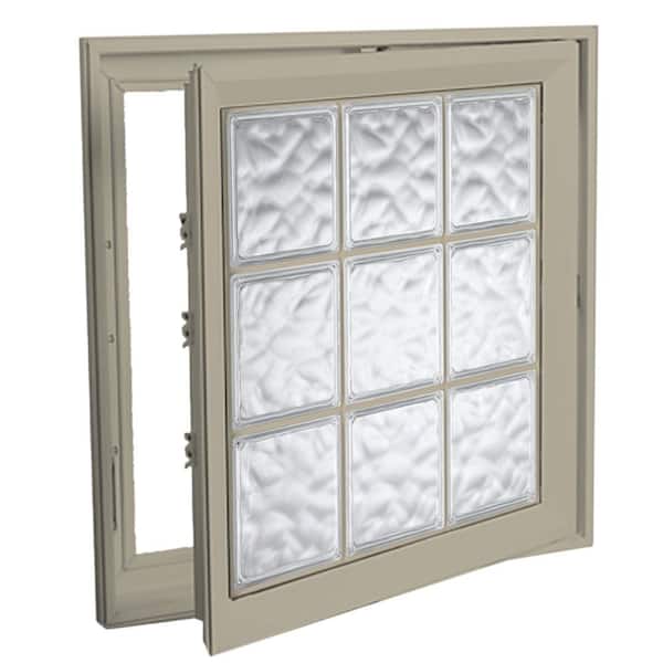 Hy-Lite 21 in. x 21 in. Right-Hand Acrylic Block Casement Vinyl Window with Tan Interior and Exterior - Wave Block