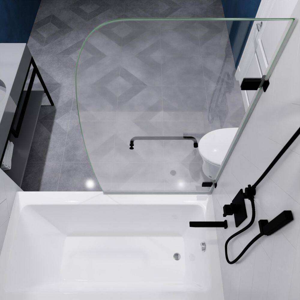 Matte Black Frameless Hinged Tub Door with Clear Glass