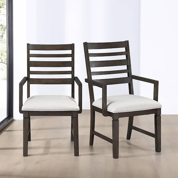 Pratter Beige Textured Fabric Upholstered Dining Arm Chair (Set of 2)