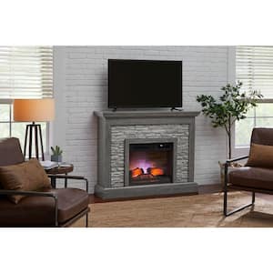 Whittington 50 in. W Freestanding Electric Fireplace in Weathered Gray with Gray Faux Stone