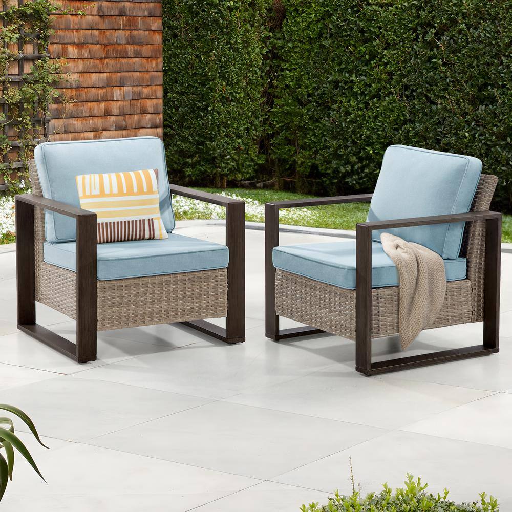 Sky Blue Cushioned Steel Frame Patio Lounge Chairs, Set of 2