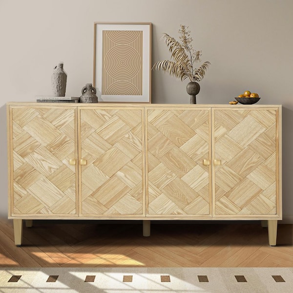 CHRISTOPHER KNIGHT HOME Graham Natural 32.75 in. H Accent Storage Cabinet with Shelves, 4-Doors, Solid Wood Legs