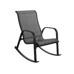 1-Piece Black Metal Removable Dark Gray Teslin Outdoor Rocking Chair