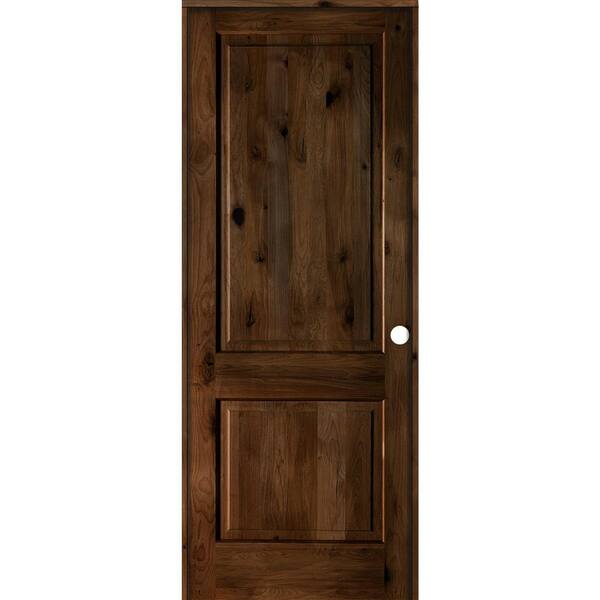 36 in. x 96 in. Rustic Knotty Alder Wood 2 Panel Left-Hand/Inswing Provincial Stain Single Prehung Interior Door