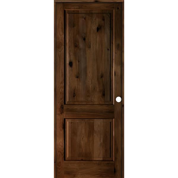 Krosswood Doors 36 in. x 96 in. Rustic Knotty Alder 2 Panel Left-Handed Provincial Stain Wood Single Prehung Interior Door w/Square Top