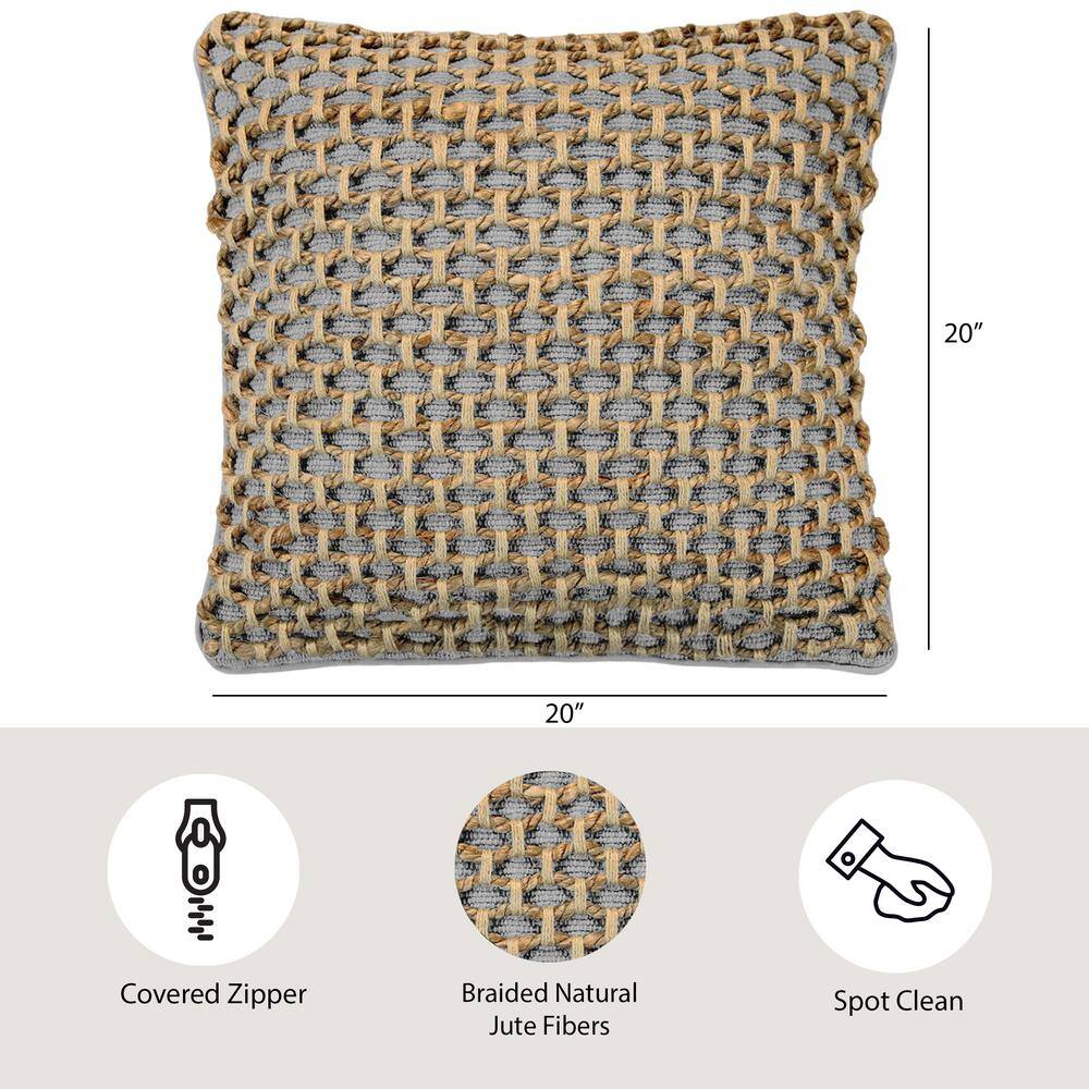 Jada 20'' Gray and Natural Woven Cotton and Jute Pillow