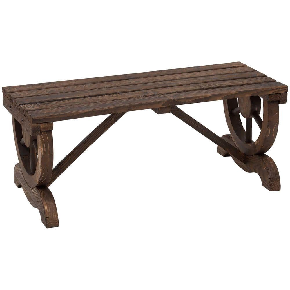 2-Person Garden Bench 38.5 in. Brown Fir Wood Wagon Wheel Design Rustic Outdoor Patio Furniture for Porch price history on PriceWatchPro