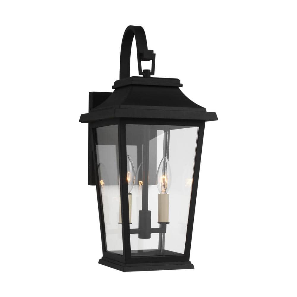 Warren Textured Black 2-Light Dimmable Outdoor Lantern with Clear Panels