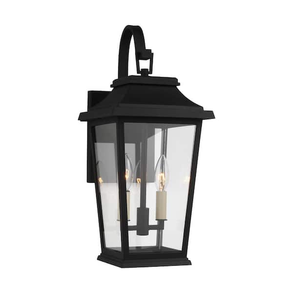 Generation Lighting - Warren Small 1-Light Textured Black Stonestrong DarkSky Outdoor Wall Mount Lantern Sconce with White Aluminum Panels