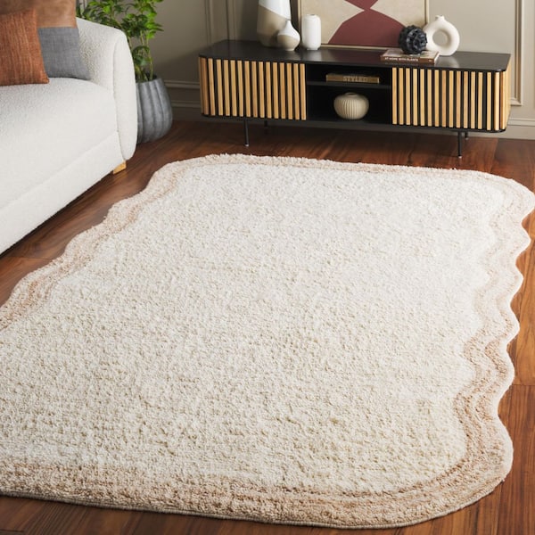 Vermont 5 ft. x 8 ft. Ivory/Beige Modern Solid Border Area Rug