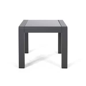 Cape Coral Grey Square Aluminum Outdoor Patio Side Table with Glass Top