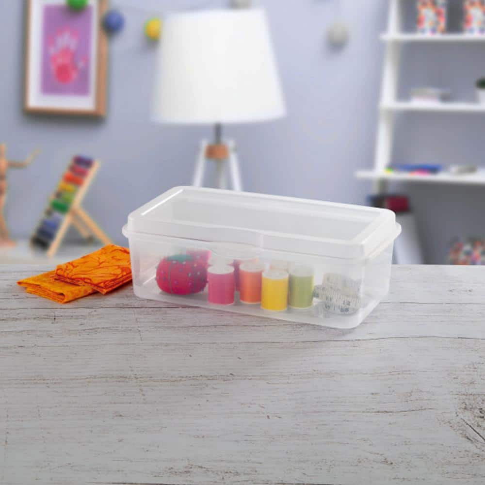 Clear Plastic Stackable Rectangular Storage Bin with Detached Lid, 6-Pack