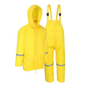 Premium Men's Large Yellow Waterproof 170T Polyester 3-Piece Rain Suit