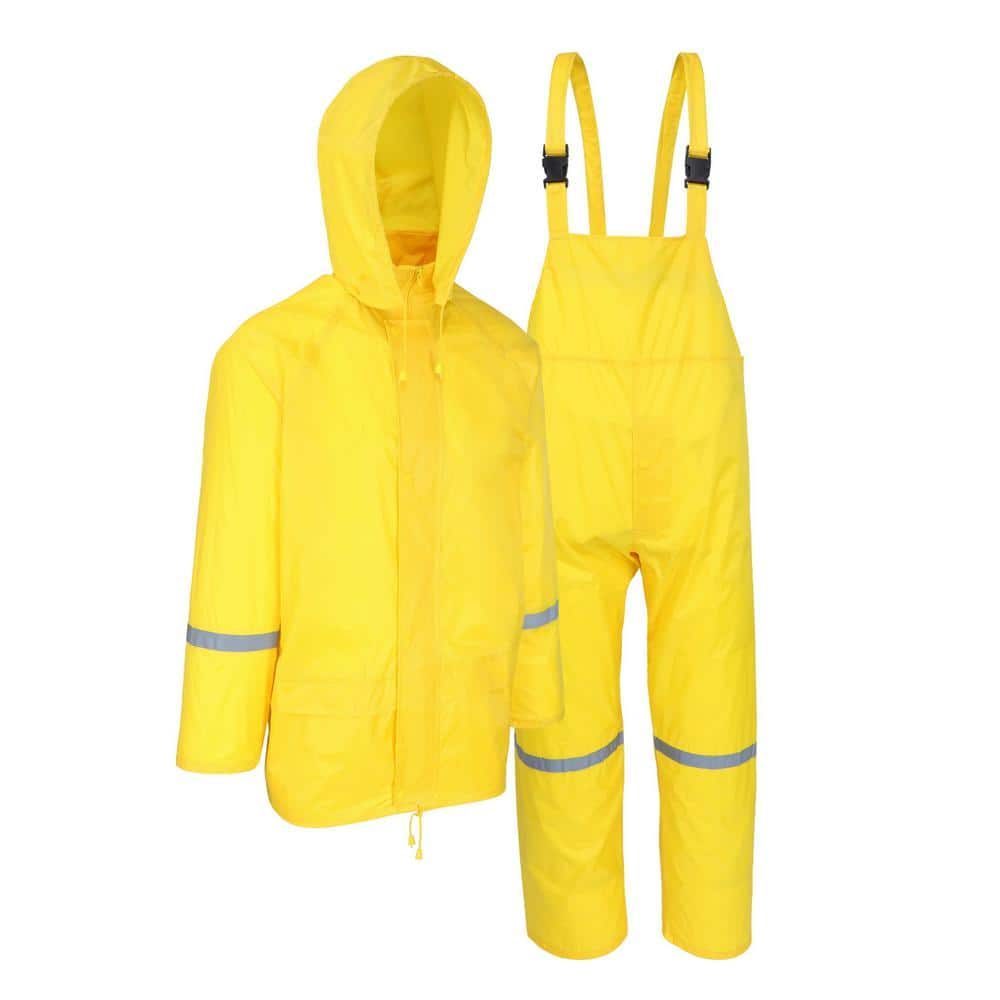 PRIVATE BRAND UNBRANDED - Premium Men's 2X-Large Hi Vis Yellow Water Resistant Polyester Rain Suit (3-Piece)