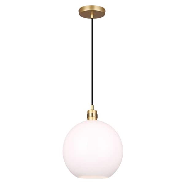 Monroe 60-Watt 1-Light Gold Mid Century Modern Pendant with White Glass Shade