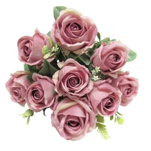 19 in. Pastel Dusty Mauve Artificial Rose Flower Stem Bush Bouquet (Set of 2)