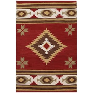 Agra Collection Old West Design 5 ft. x 8 ft. Indoor Handmade Wool Area Rug, 5 ft. x 7 ft. 6 in., Red/Brown