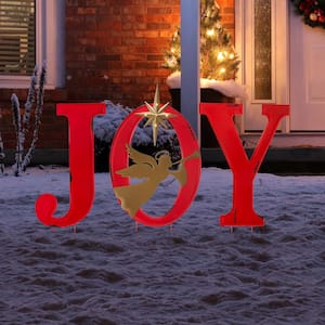 36 in. H Metal JOY Angel Yard Stake or Standing Decor or Wall Decor with LED (KD, 3 Function)
