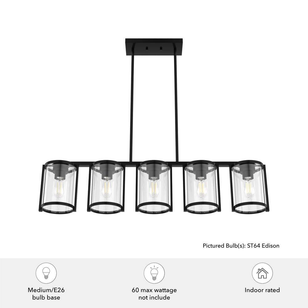 Matte Black Linear Chandelier with Clear Glass Shades