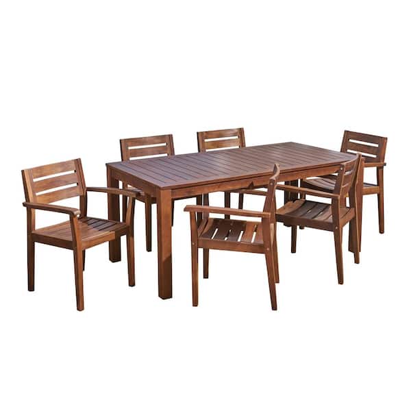 Magnolia Brown 7-Piece Wood Rectangular Table Outdoor Patio Dining Set