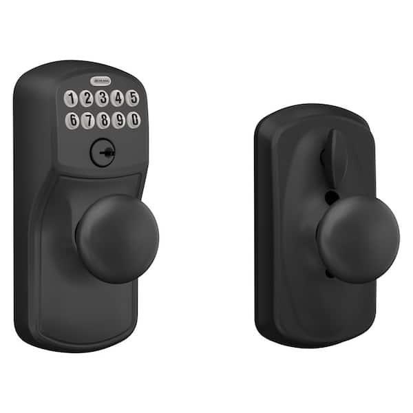 Plymouth Matte Black Electronic Keypad Door Lock with Plymouth Knob and Flex Lock
