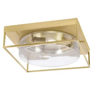 Ashland 16 in. 3 Light New Age Brass Flush Mount with Clear Bubble Glass Shade No Bulbs Included