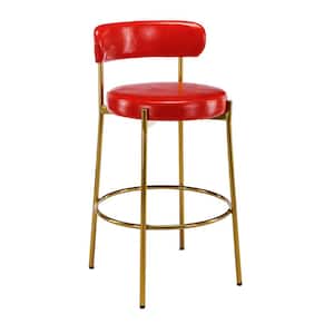 37 in. Modern Armless Low Back Metal Frame Counter Cushioned Bar Stool with Red PU Seat (Set of 2)