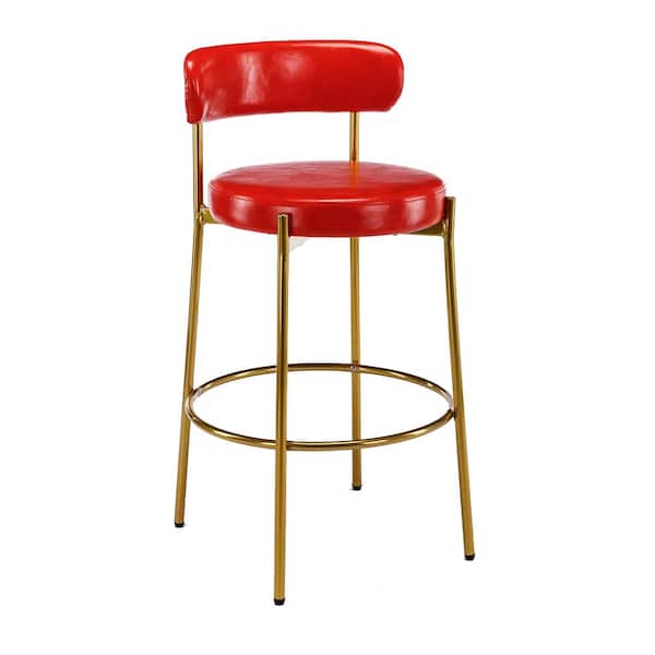 HOMEFUN 37 in. Modern Armless Low Back Metal Frame Counter Cushioned Bar Stool with Red PU Seat (Set of 2)