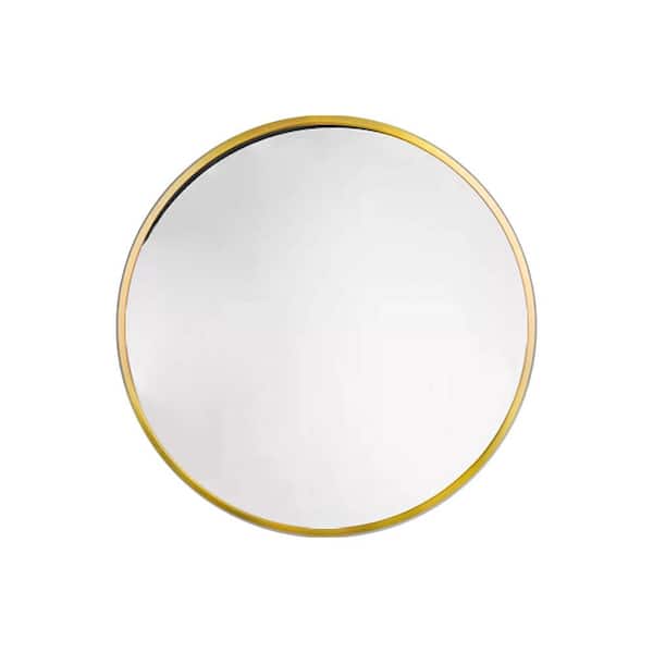 Tileon 28 in. W x 28 in. H Round Aluminum Framed Wall Bathroom Vanity Mirror in Gold