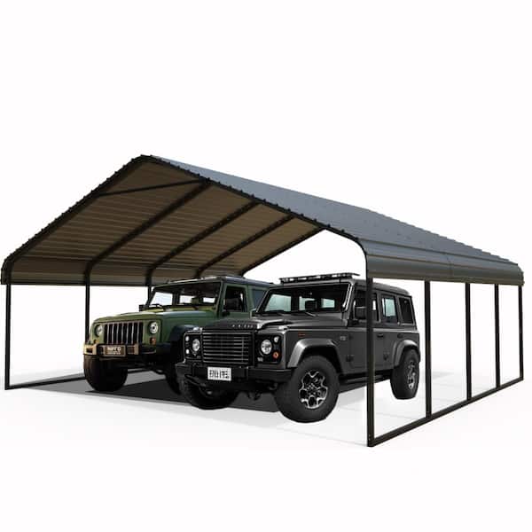 20 ft. x 20 ft. Gray Heavy-Duty Carport Shelter with Rust-Resistant Frame, Carport Garage for Vehicles, Boats