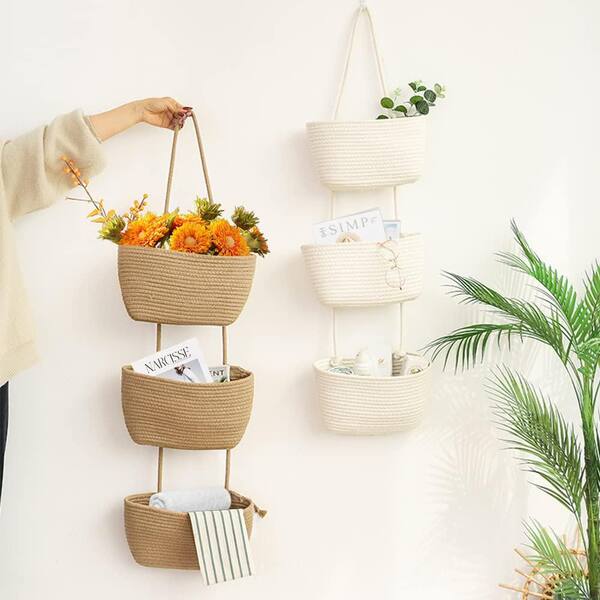 Perfsign 4-Pack Hanging Storage Baskets | Linen Wall Baskets With Hooks | Boho Decor For Keys, Sunglasses, Wallet - View #8
