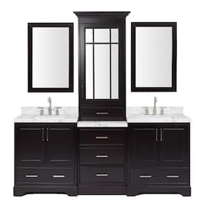 Stafford 85 in. W x 22 in. D x 89 in. H Double Bath Vanity in Espresso with Carrara Marble Tops and Mirrors