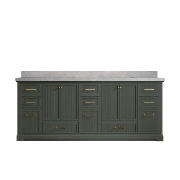 Willow Collections Alys 84 in. W x 22 in. D x 36 in. H Double Sink Bath Vanity in Pewter Green with 2 in. Pearl Gray Quartz Top