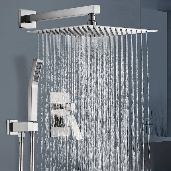 Rainfull Single-Handle 1-Spray Square Shower Faucet in Brushed Nickel Valve Included