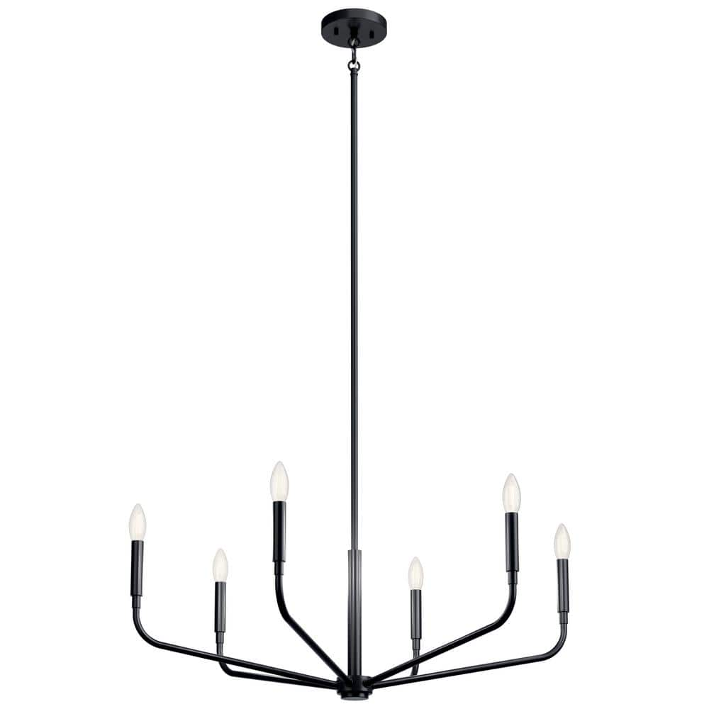 KICHLER Madden 32 in. 6-Light Black Modern Candle Chandelier for Dining ...