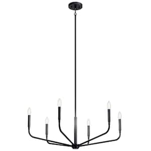 Madden 32 in. 6-Light Black Modern Candle Chandelier for Dining Room