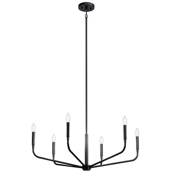 KICHLER Madden 32 in. 6-Light Black Modern Candle Chandelier for Dining Room