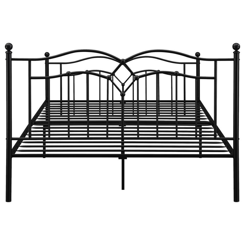 Black Metal Queen Platform Bed with Upholstered Headboard