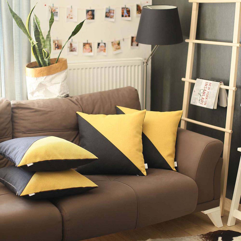Black and Yellow Polyester Euro Throw Pillow Covers, 18" x 18"