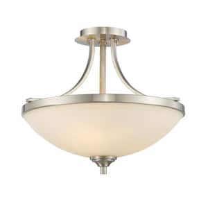 Bordeaux 17.125 in. 3-Light Brushed Nickel Semi-Flush Mount with Matte Opal Shade