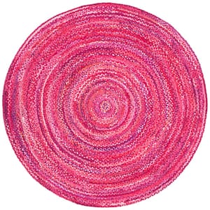 Braided Pink/Fuchsia 5 ft. x 5 ft. Round Solid Area Rug
