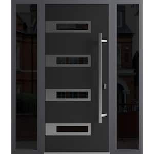 0131 60 in. x 80 in. Left-hand/Inswing 2 Sidelights Tinted Glass Black Enamel Steel Prehung Front Door with Hardware
