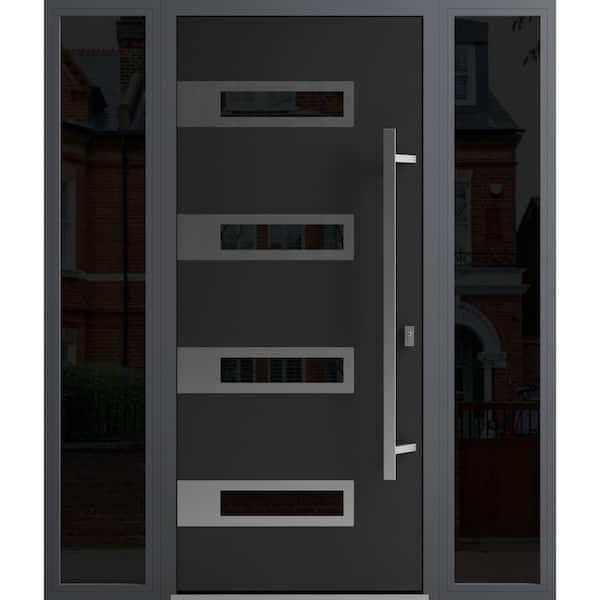 VDOMDOORS 0131 60 in. x 80 in. Left-hand/Inswing 2 Sidelights Tinted Glass Black Enamel Steel Prehung Front Door with Hardware