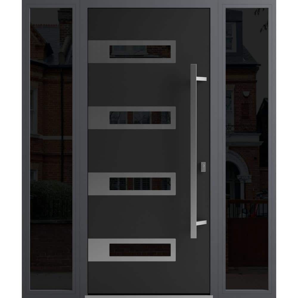 Modern Black Enamel Steel Front Door with Glass Inserts