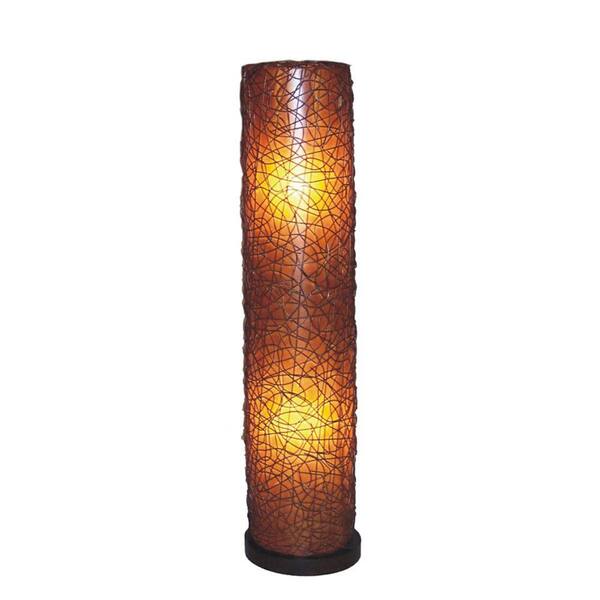 Jeffan Paris 57 in. Amber Brown Round Floor Lamp with Natural Rattan Accent