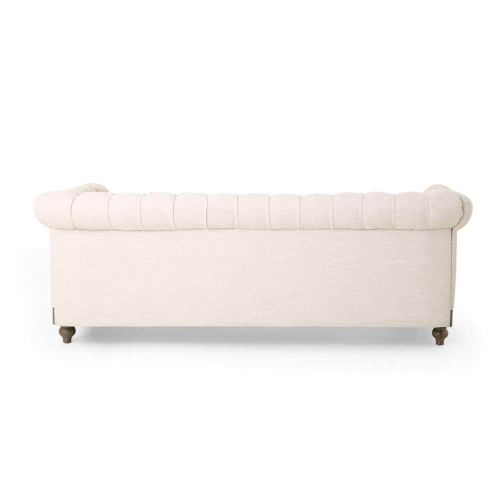 Beige and Dark Brown Chesterfield Tufted 3-Seater Sofa