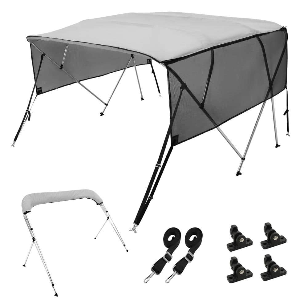 SKYSHALO 4 Bow Bimini Top Boat Cover Detachable Mesh