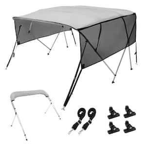4 Bow Bimini Top Boat Cover Detachable Mesh Sidewalls 600D Polyester Canopy 8 ft. L x 54 in. H x 91-96 in. W, Grey