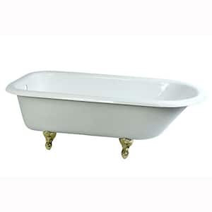 5.6 ft. Cast Iron Polished Brass Claw Foot Roll Top Tub in White